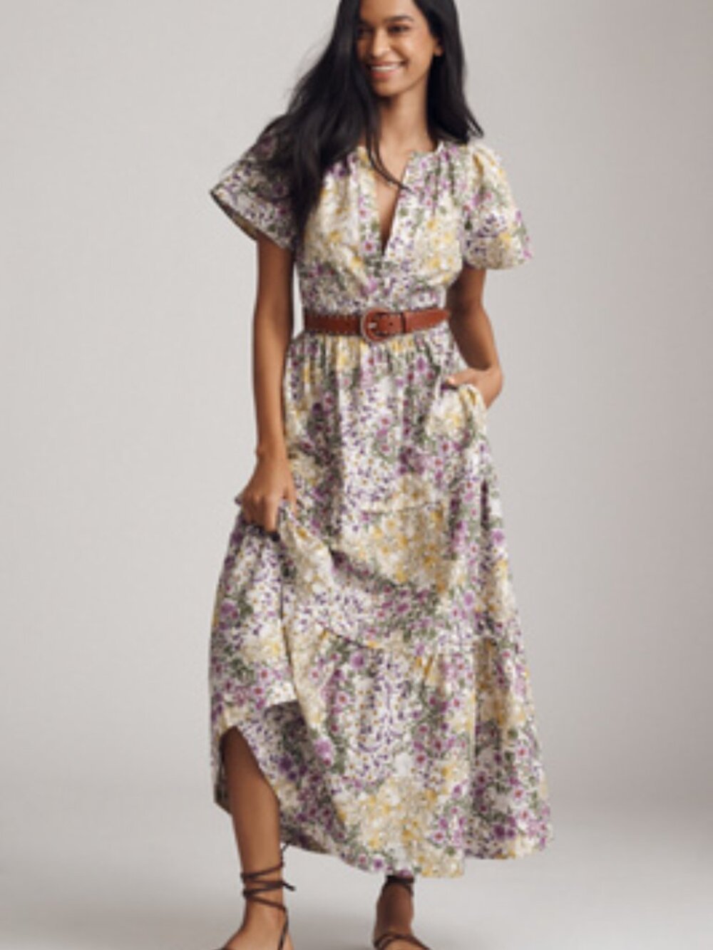 Anthropologie Somerset Purple and yellow Floral Maxi Dress like new sz L